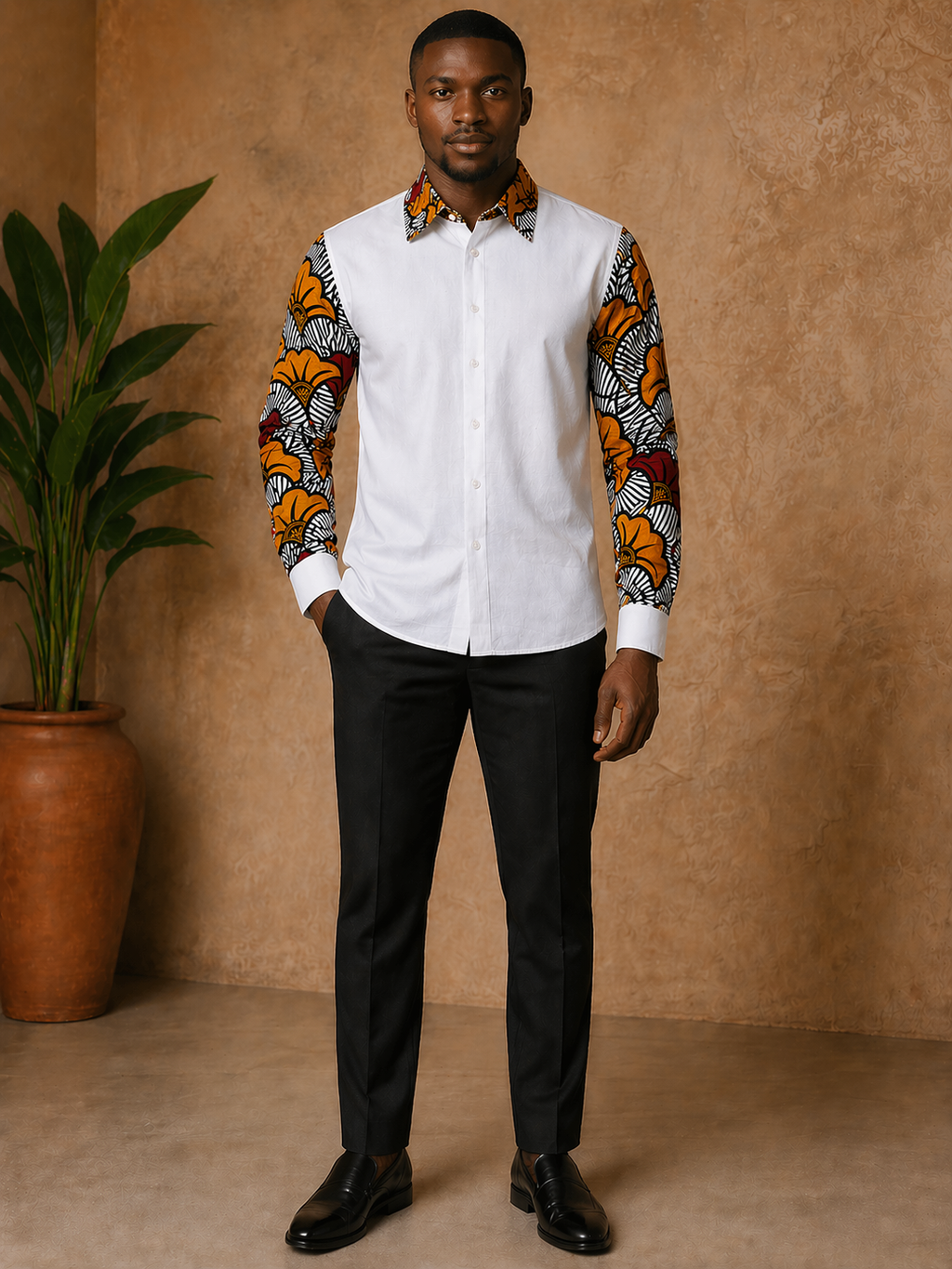 Chemise Homme Prestige - Blanc & Manches Wax