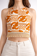 Crop Top à Motifs et Franges