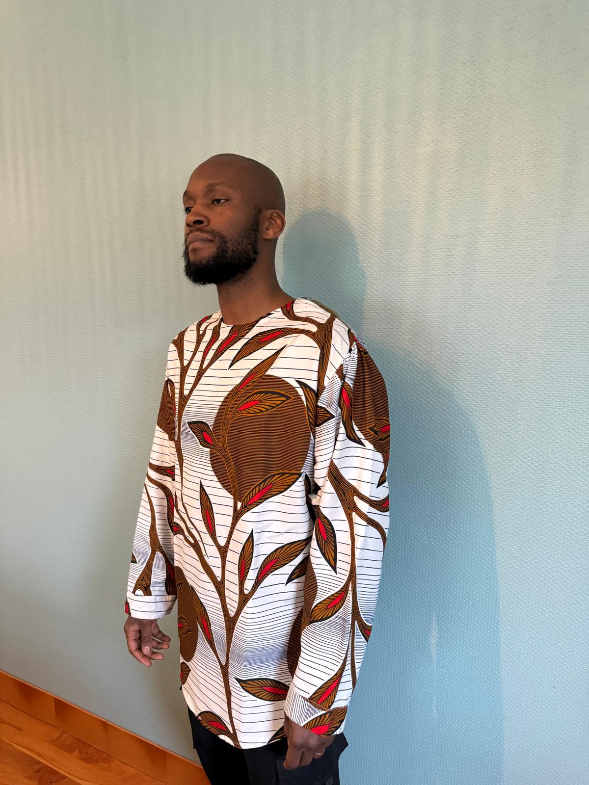 Haut Homme Moderne – Motif Végétal Nature & Corail