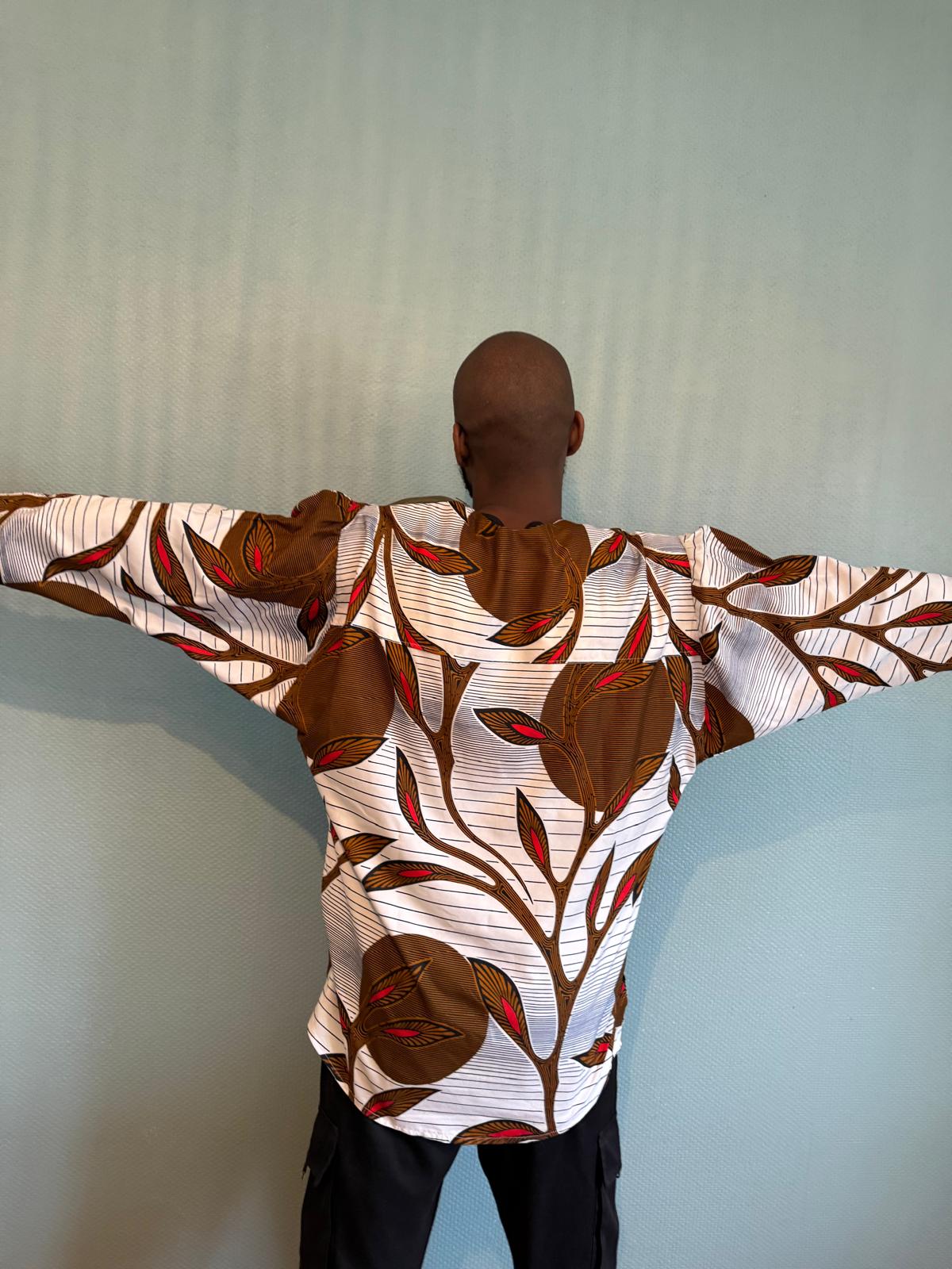 Haut Homme Moderne – Motif Végétal Nature & Corail