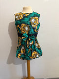 Robe de Cérémonie Enfant en Wax - Émeraude & Motifs Bijoux Dorés