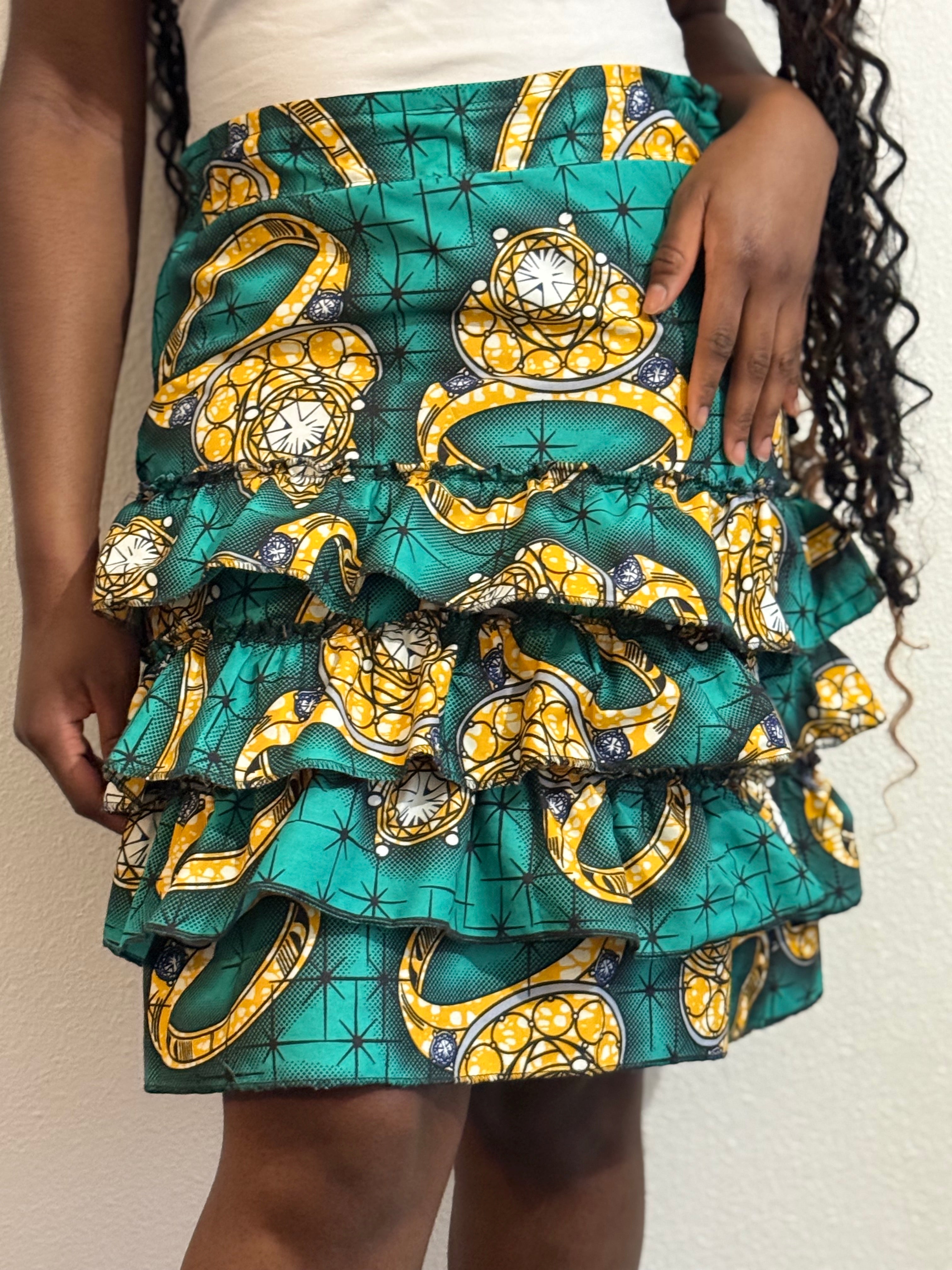 Jupe Courte Wax 3 Étages avec frous frous - Style Africain Moderne