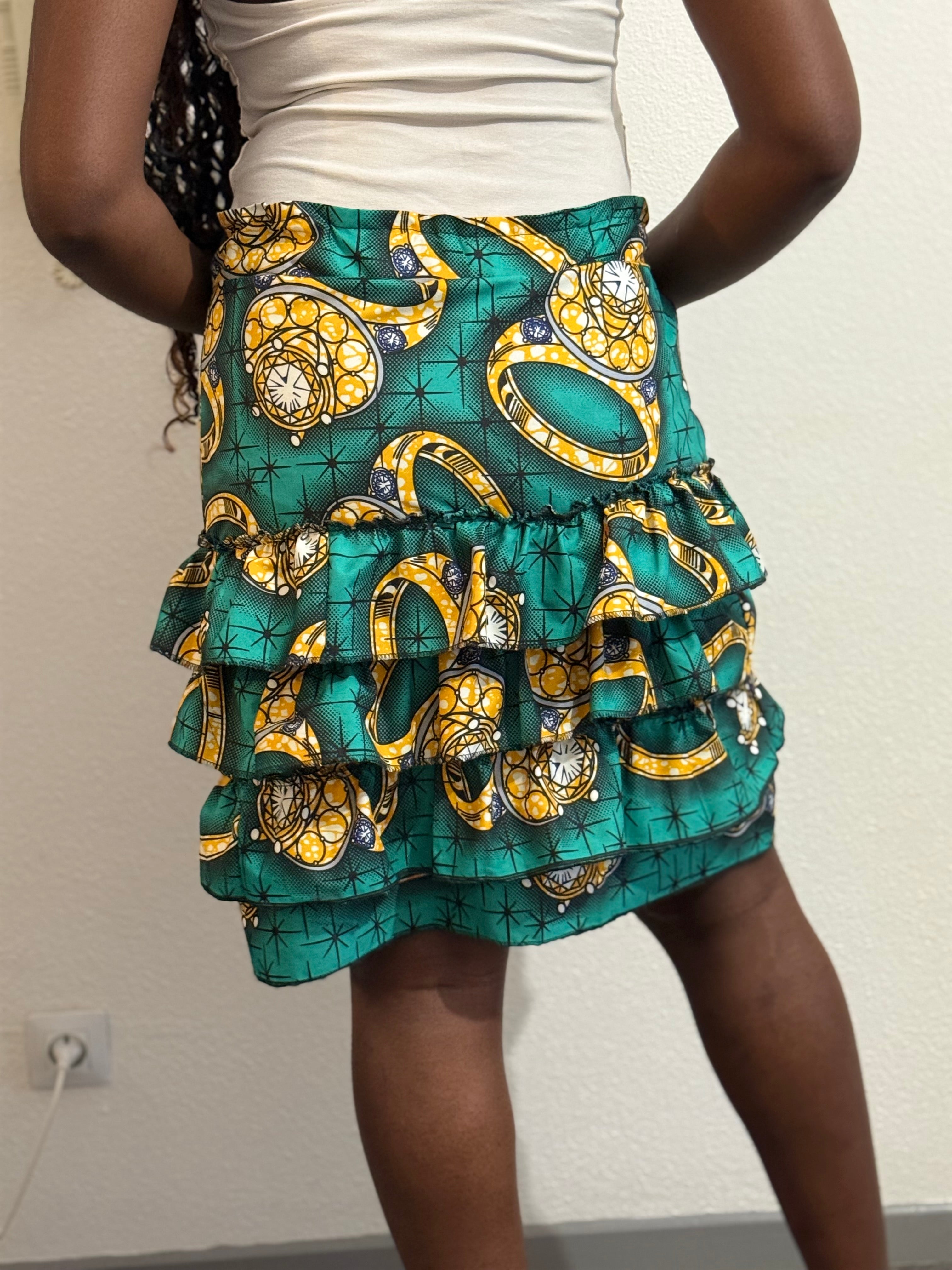 Jupe Courte Wax 3 Étages avec frous frous - Style Africain Moderne