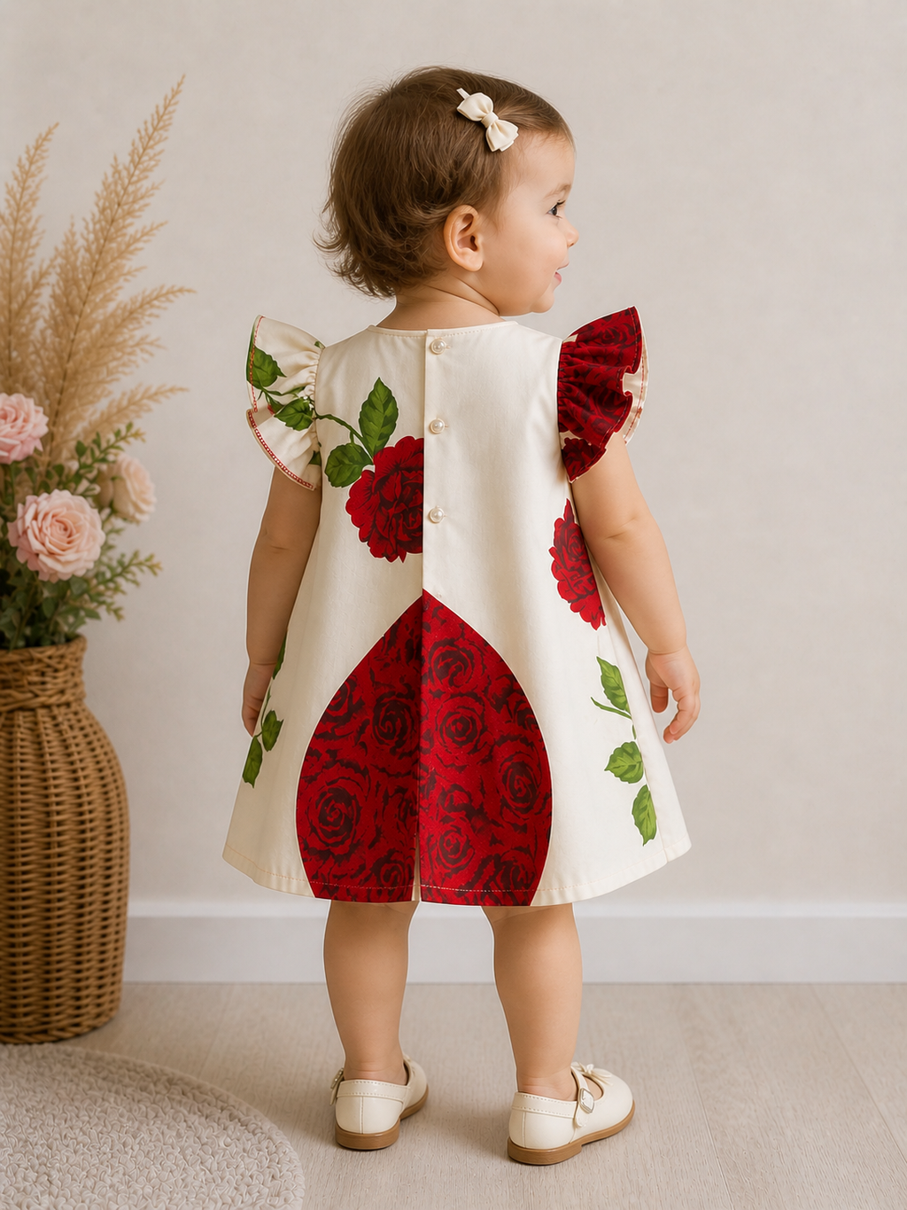 Robe Bébé - Cœurs & Roses à Pli Creux