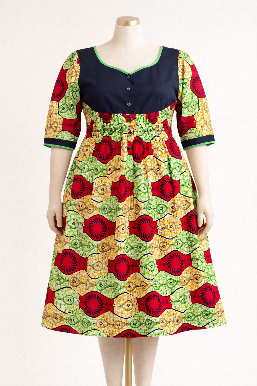Robe Wax 2 Temps - Manches Mi-Longues - Jaune, Verte & Rouge