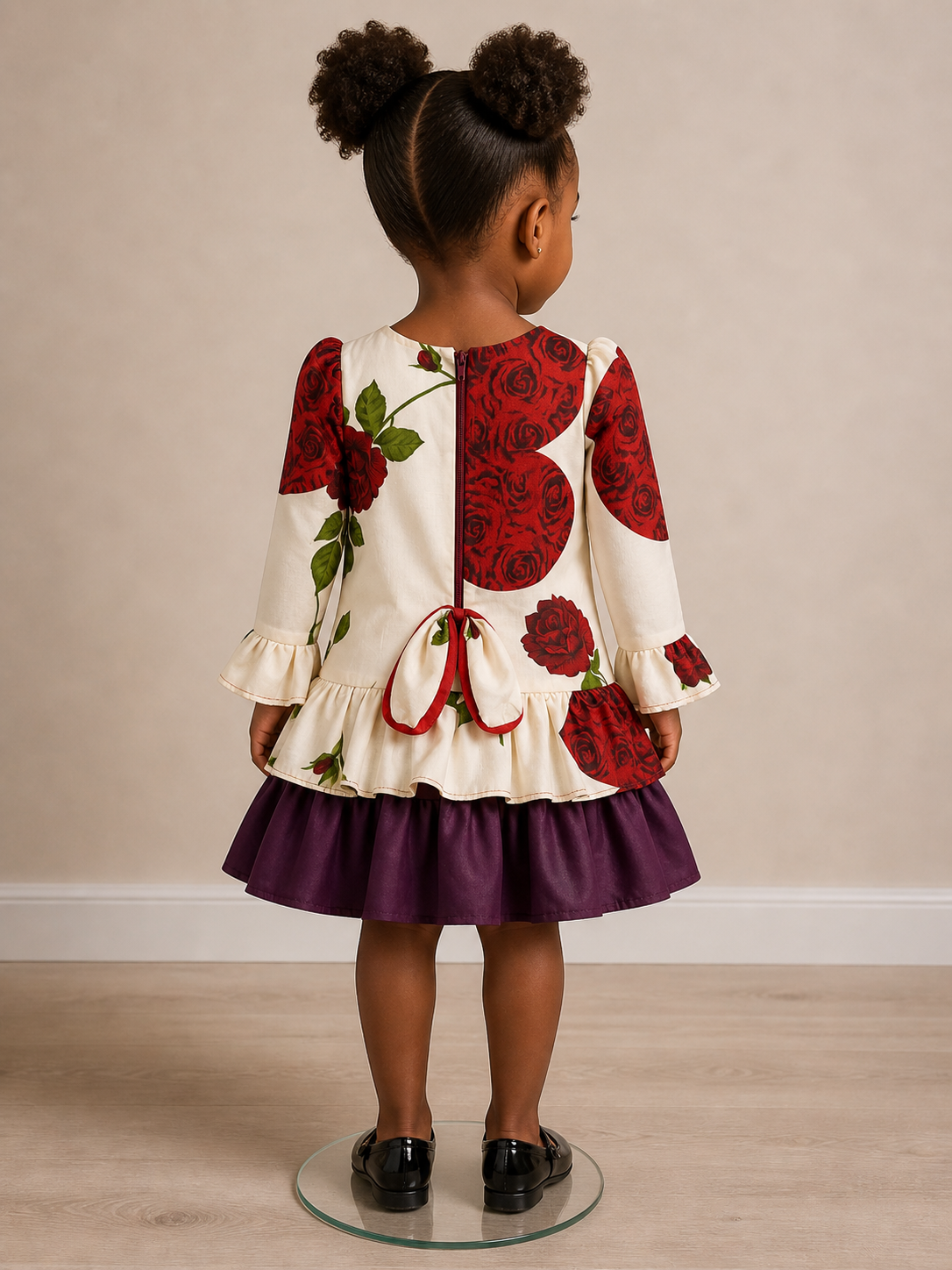 Robe à Etages Manches Longues - Roses & Prune