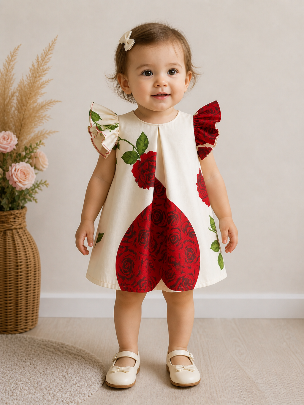 Robe Bébé - Cœurs & Roses à Pli Creux