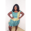 Robe Courte Boule en Wax - Graphisme Turquoise & Jaune Soleil
