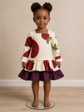 Robe à Etages Manches Longues - Roses & Prune