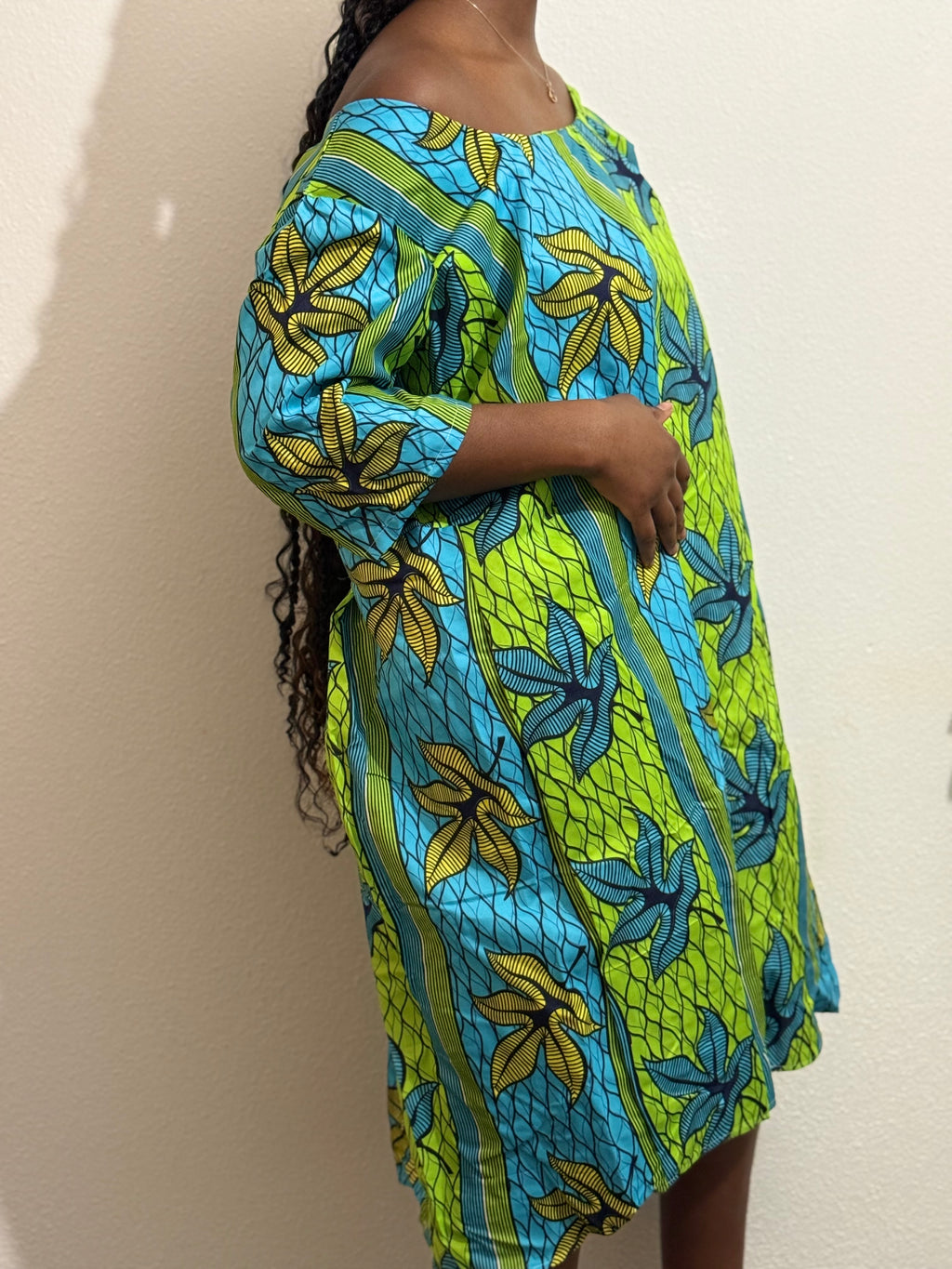 Robe Wax Africain Bleu Décontractée Taille 44 - Artisanal