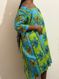 Robe Wax Africain Bleu Décontractée Taille 44 - Artisanal