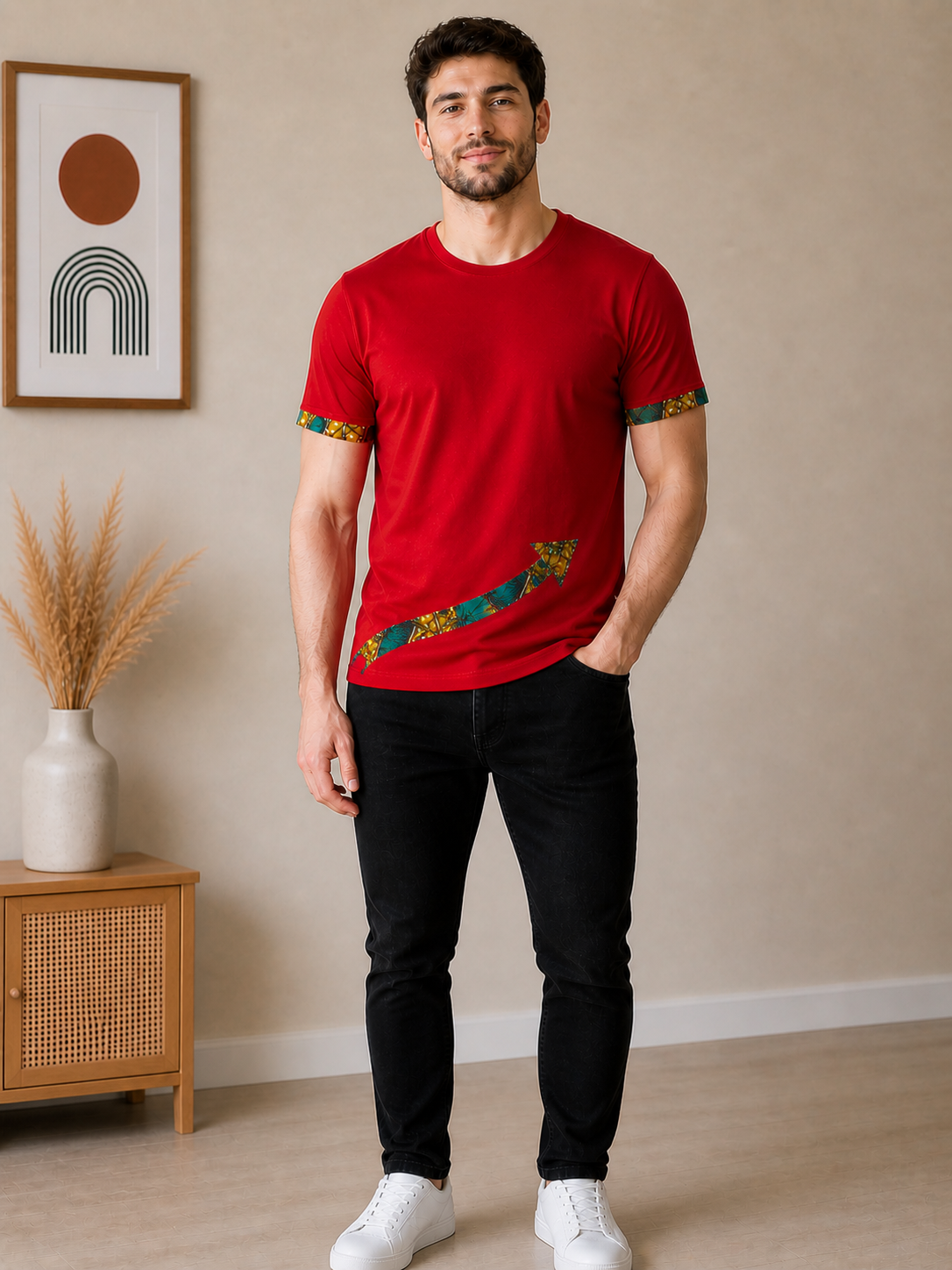 T-shirt Homme - Rouge Éclatant & Flèche Dynamique Wax