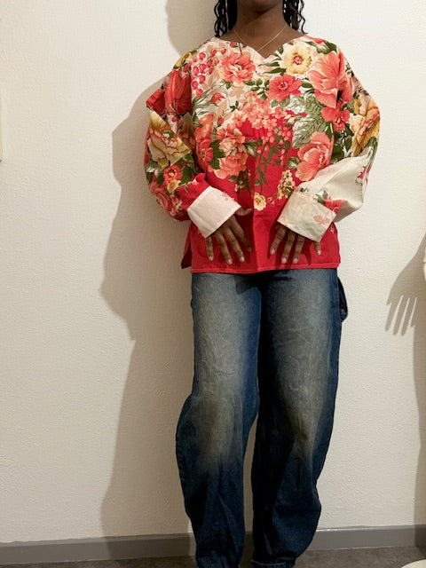 Blouse Fluide Oversize - Jardin de Roses & Poignets Crème