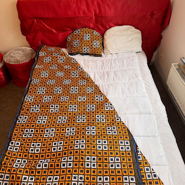 SAFI – Couette Double Face Wax Jaune Marron Géométrique Fait Main 90x200